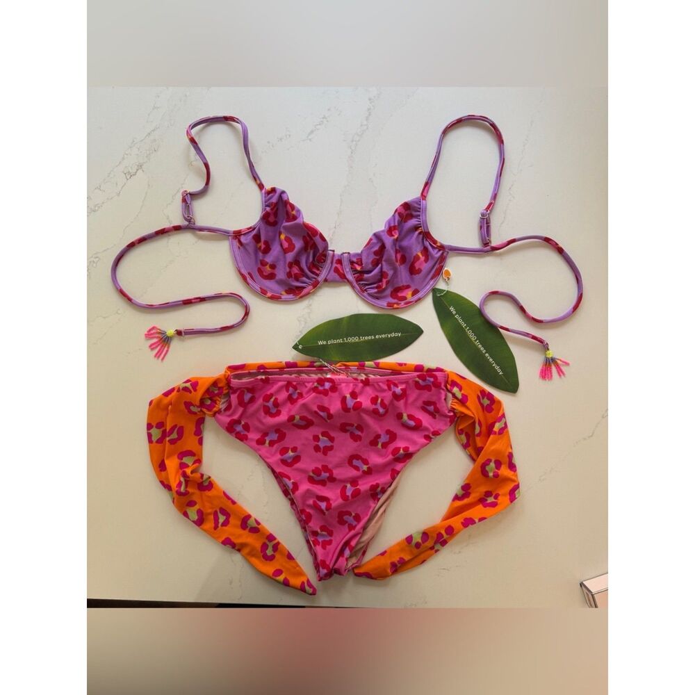 2pc new with tags Farm Rio Maxi Leopard Patch Bikini Top and Bottom SET - Medium - Picture 3 of 11